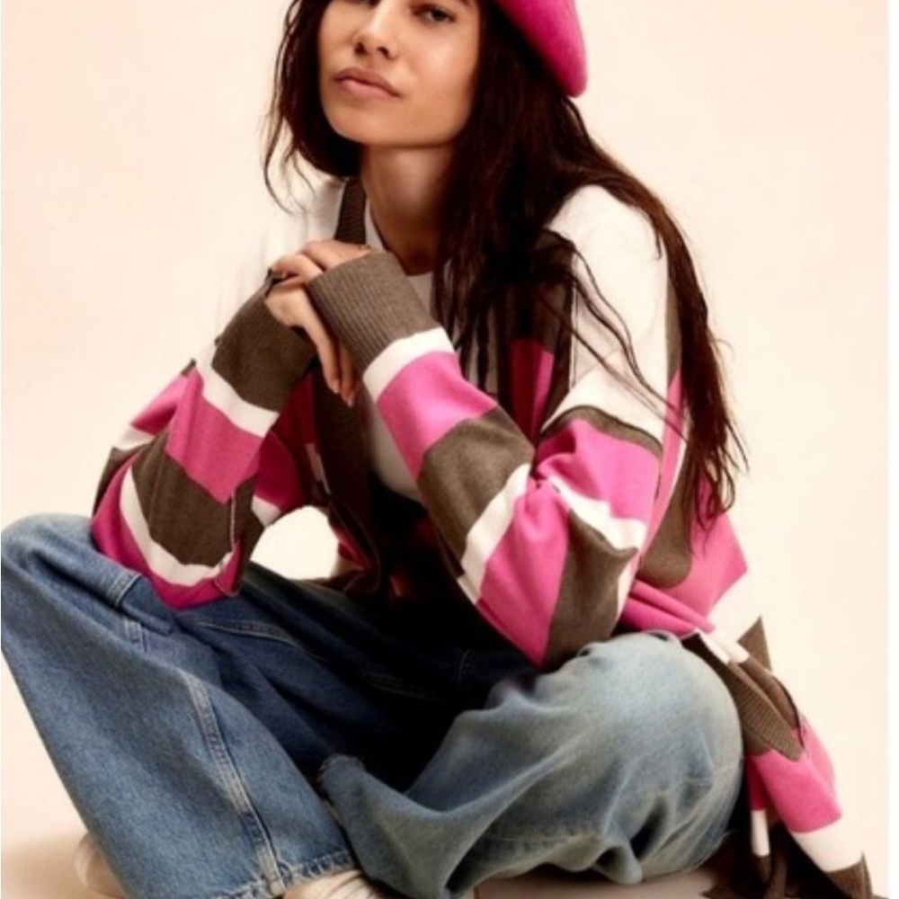 FREE PEOPLE Striped Pink and Brown Women's Sweater